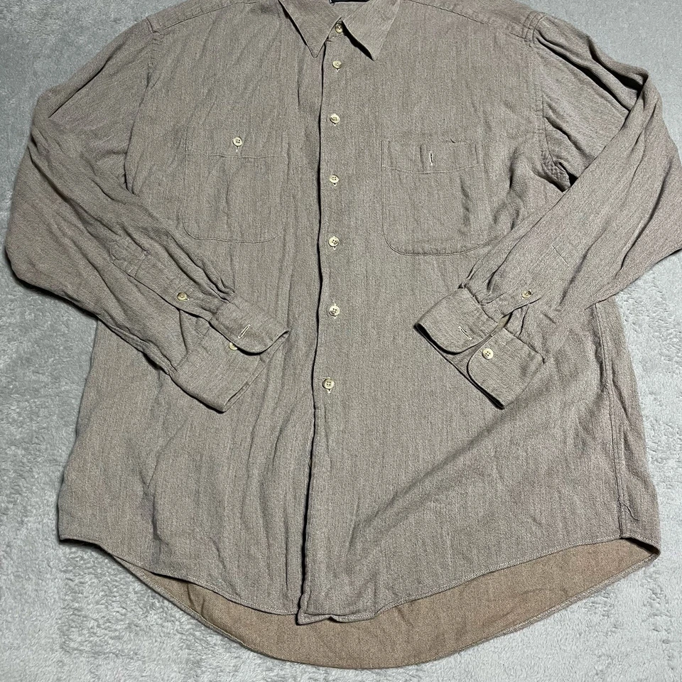 Camisa Mark Shale Para Hombre Grande Marrón Con Botones Mezcla de Algodón Hecha en EE. UU. Foto 2 de 4