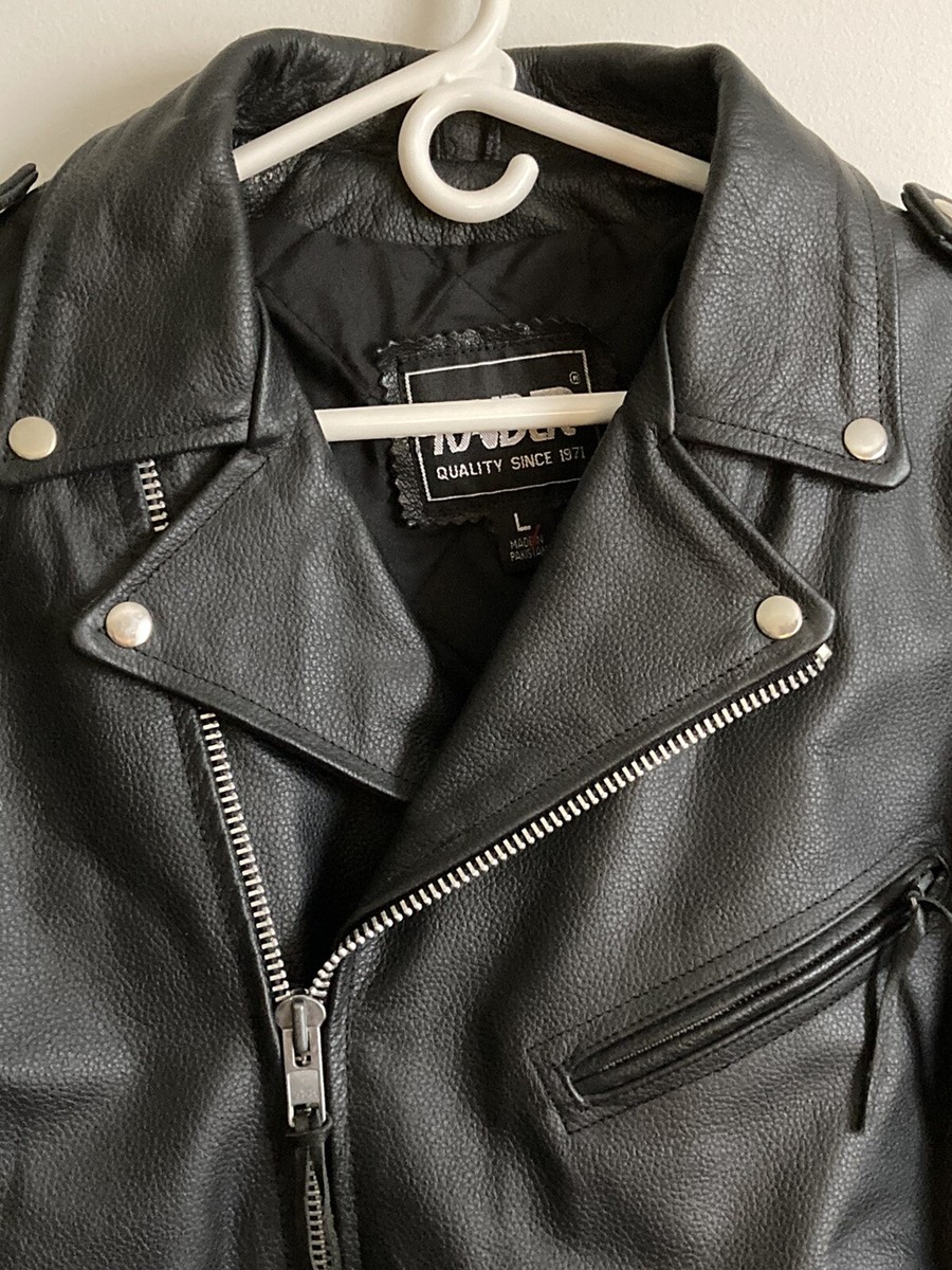 Vintage Raider Black Leather Motorcycle Jacket with Quilted Lining