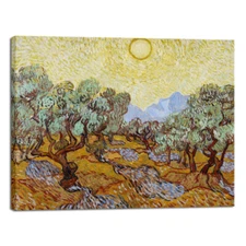 Olive Trees with Yellow Sky and Sun Canvas Print of Vincent Van Gogh Wall Art