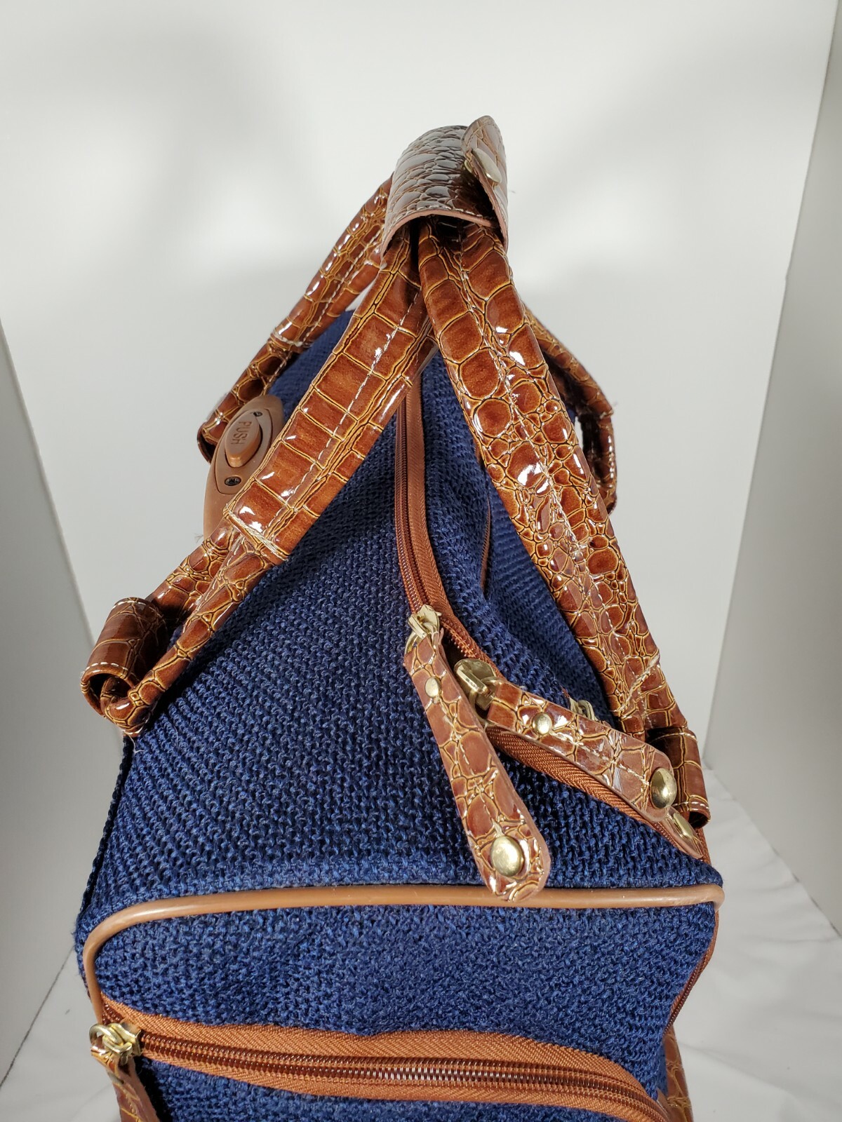 Samantha Brown Croc Embossed Rolling Carry All Navy& Brown eBay