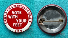1960s STUDENTS FOR A DEMOCRATIC SOCIETY (SDS) VOTE PINBACK