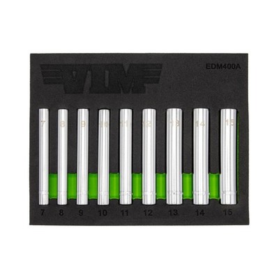 VIM Tools 9 PC. 1/4'' Extra DEEP 6 PT. Metric Socket Set - 1/4'' DR. (7-15MM)