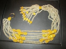 Vintage yellow  clear Faceted Plastic Acrylic Beaded Macram  Plant hanger Boho