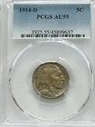 1914 D Buffalo Nickel ✪ PCGS AU55 Colorful ✪ 5c Semi key ◢TRUSTED◣