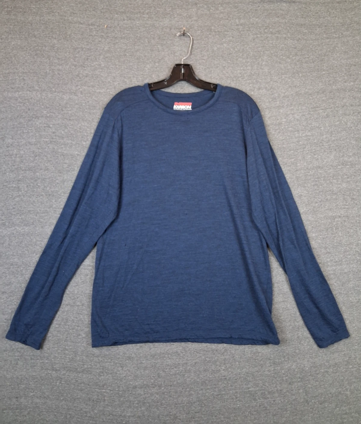 Karbon Mens Shirt Medium Blue 100% Merino Wool Baselayer Ski Hiking Camping