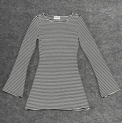 Princess Polly Black White Striped Knit A-Line Bell Sleeve Mini Dress Sz 4 GoGo