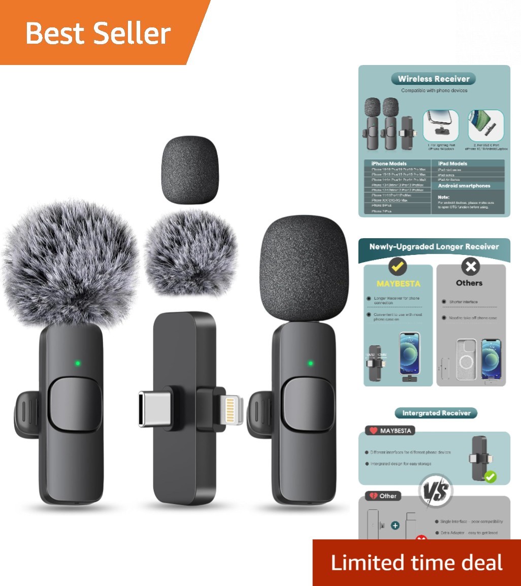 Bluetooth Clip-On Microphone with Noise Reduction - Ideal for Podcasts & YouTube