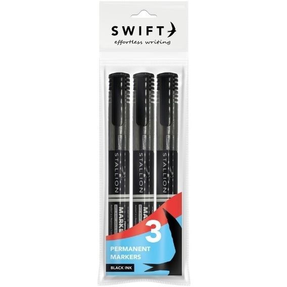 Martello Swift Permanent Markers Black 3pk