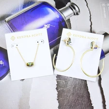 CLEARANCE!! NWOT Kendra Scott Grayson Pepper Abalone Necklace Earrings SET Gold