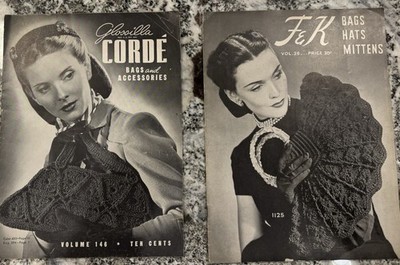 VTG Set 2- F & K  & Glossilla Booklets Purses Hats Mittens Crochet & Knitting