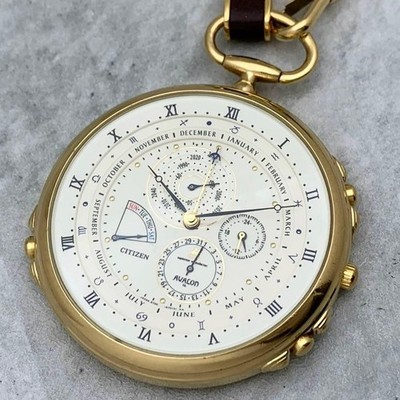 Citizen Avalon Super Calendar 6700-G70129 Y Pocket Watch Moonphase Vintage Japan
