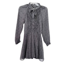 Zara Black Printed Chiffon Tie Neck Long Sleeve Sheer Romper Size XS NWT