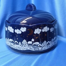 Waechtersbach Germany Cobalt Blue & Gold Winter Dreams Village Covered Casserole