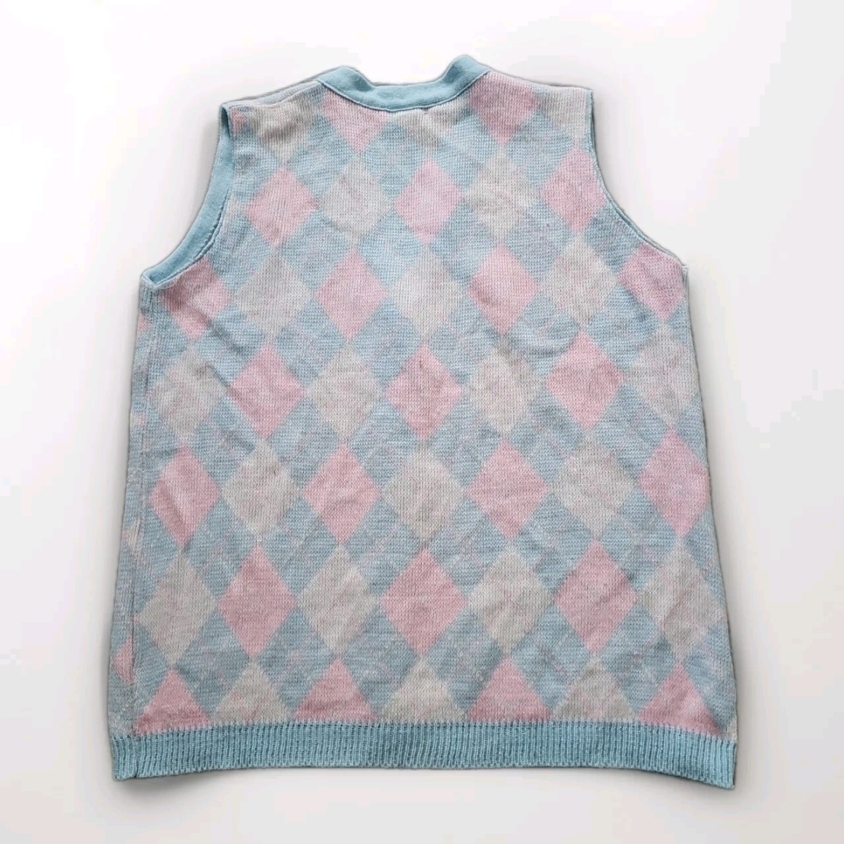 LORD & TAYLOR Sweater Vest L Pink Blue Cotton Knit V-Neck LORD & TAYLOR Sweater Vest L Pink Blue Cotton Knit V-Neck