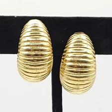 Monet Goldtone Clip On Earrings Oval Drop Half Hoop Moon Shiny Ribbed Textured