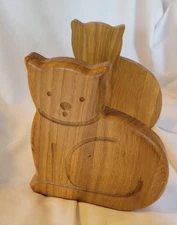 Vintage Oak Wood Cat Sliding Book Holder Book Ends