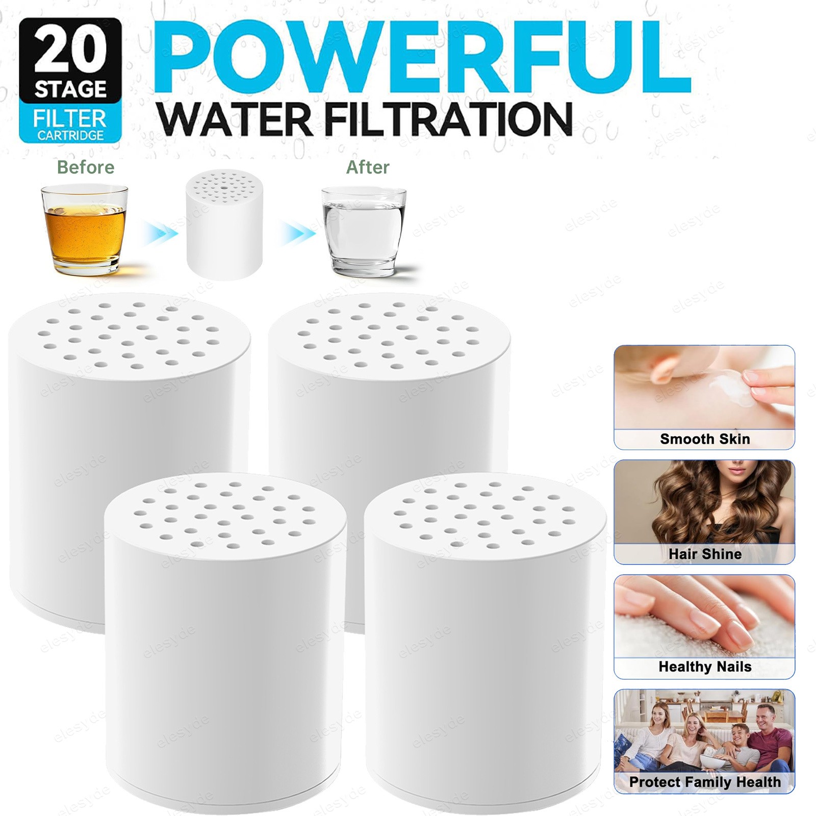 20-Stage Universal Shower Filter Cartridge for Hard Water Purification