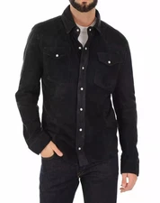 BEST New Men's Black SuedeLeather Shirt 100% Real Lambskin Stylish Slim FitShirt