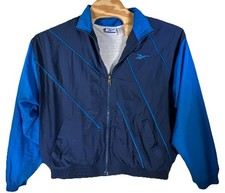 Vtg Reebok Windbreaker Mens Size XL Jacket Diagonal Striped Logo Full Zip Lined