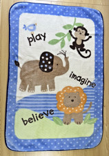 Garanimals Blue Safari Baby Blanket Elephant Lion Monkey Believe Imagine Play