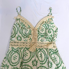 CUPSHE Green White Floral Maxi Dress V-Neck Crochet Tassel Drawstring Lined L