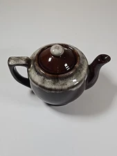 Stoneware Teapot, Brown Drip Glaze With Lid Charming Collectible Vintage READ