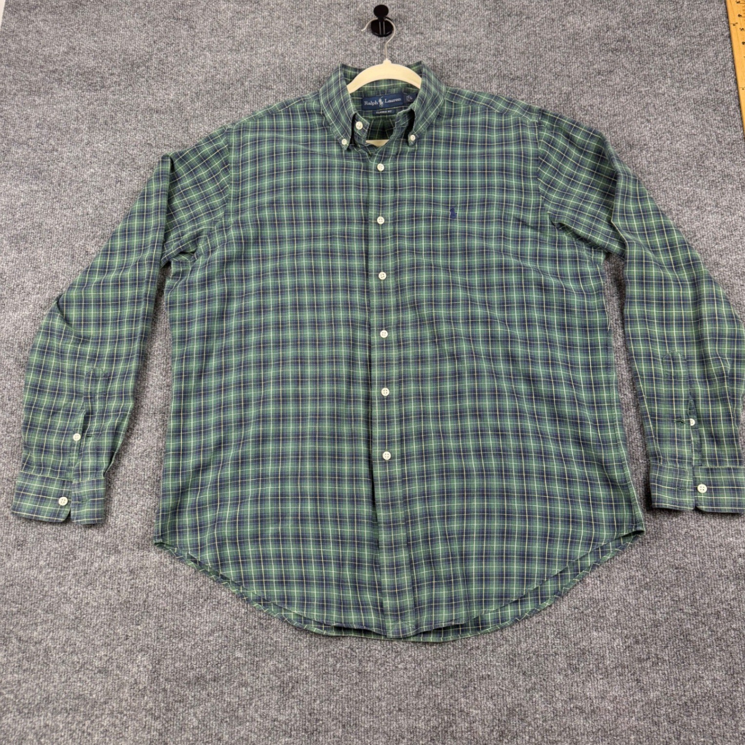 Ralph Lauren Mens Classic Fit Plaid Button Down Shirt Green Blue Large L