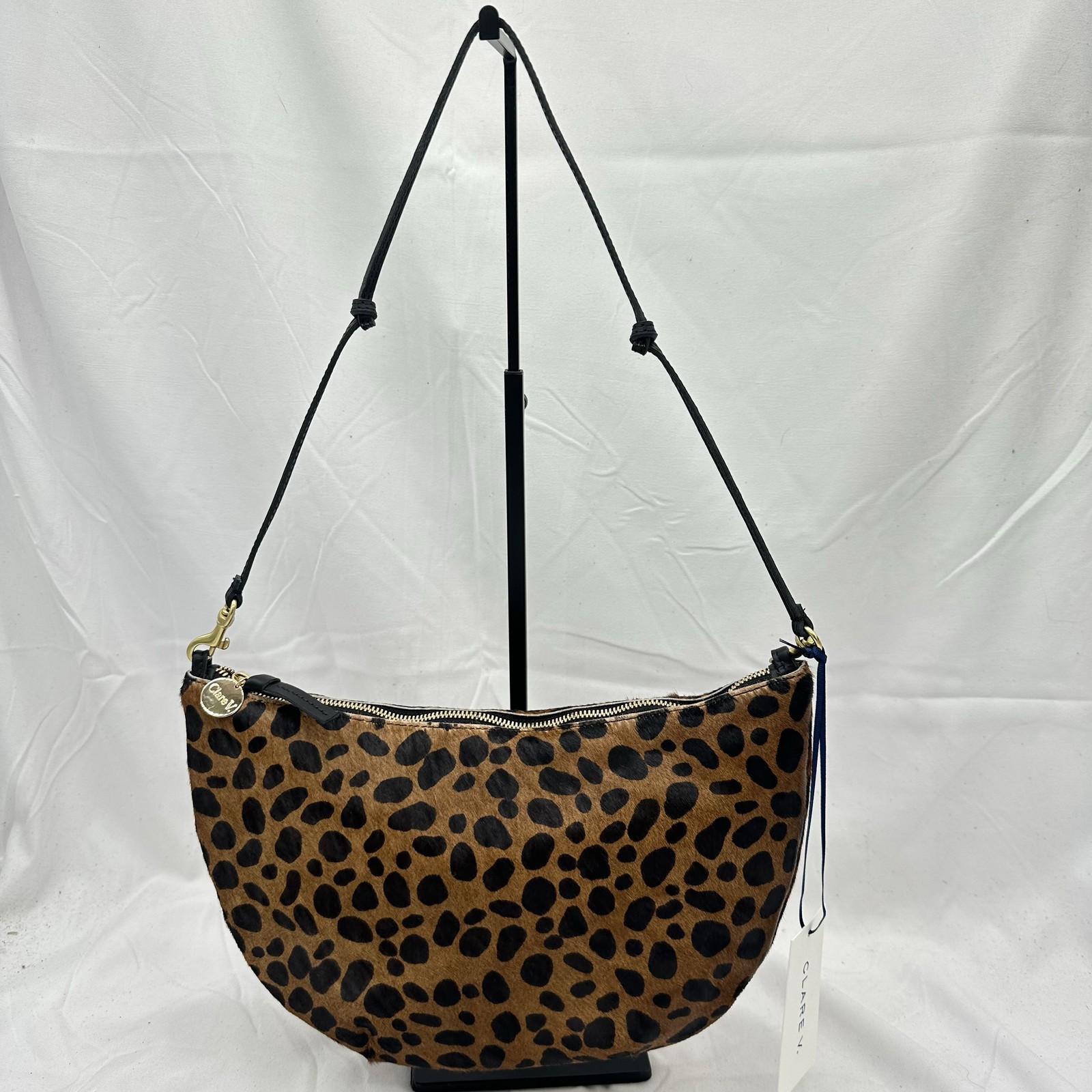 Clare V Womens Lune Shoulder Bag Cow Hair Leopard Print