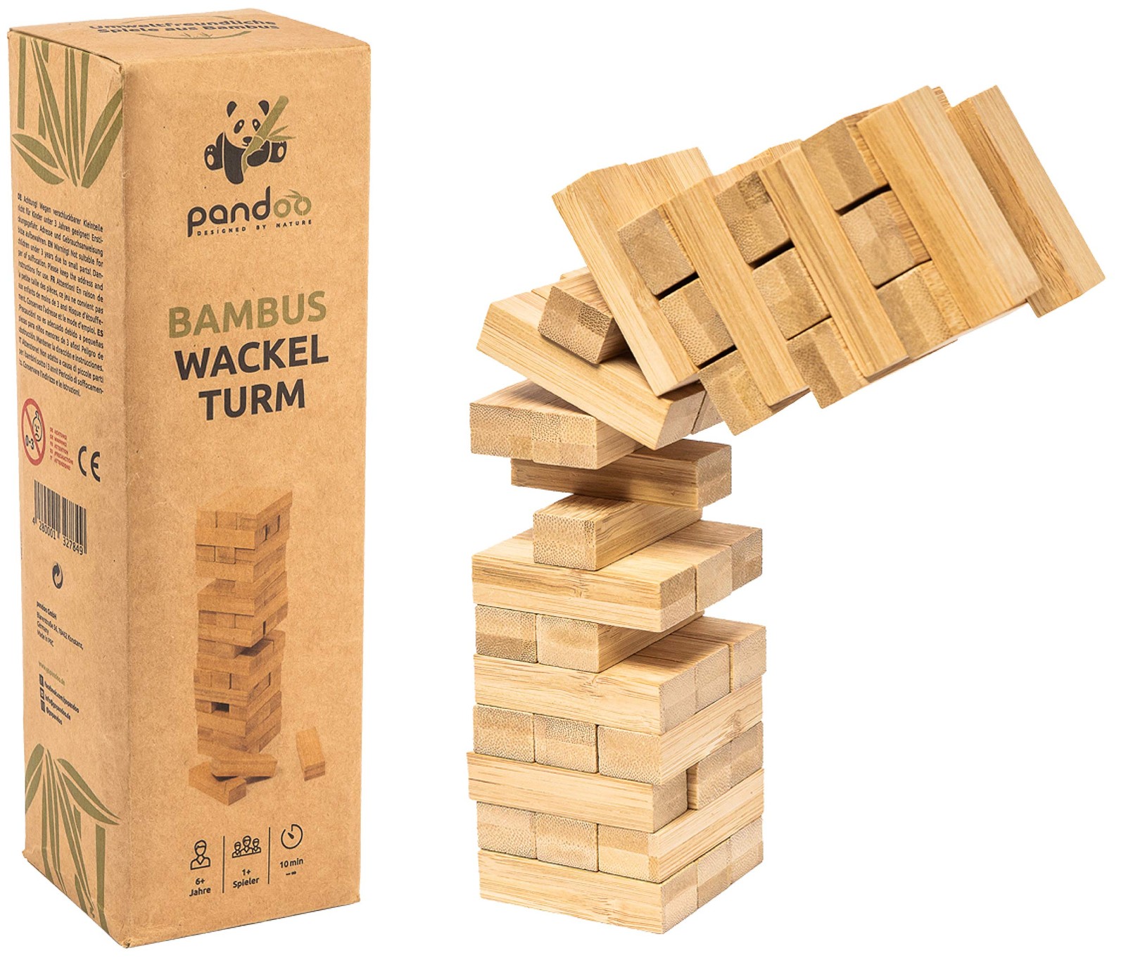 Pandoo Wackelturm aus Bambus   Geschicklichkeitspiel, Familienspiel, Gesellschaf