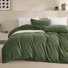 Olive Green Velvet Duvet Cover Queen Size - 3 Piece Ultra Soft Plush Bedding ...