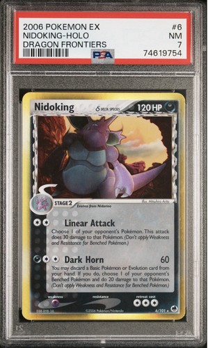 2006 POKEMON EX DRAGON FRONTIERS #6 NIDOKING-HOLO PSA 7