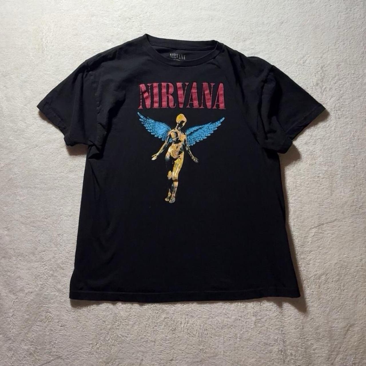 Vintage Nirvana In Utero Angel Graphic Black Band T-Shirt Size L 100% Cotton