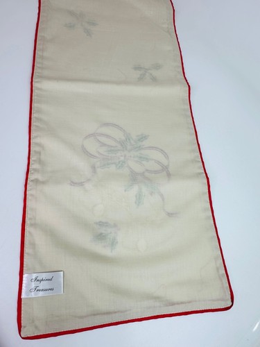 Inspired Treasures Holly Berry & Jeweled Bell Christmas Table Runner Embroidered - Picture 4 of 10