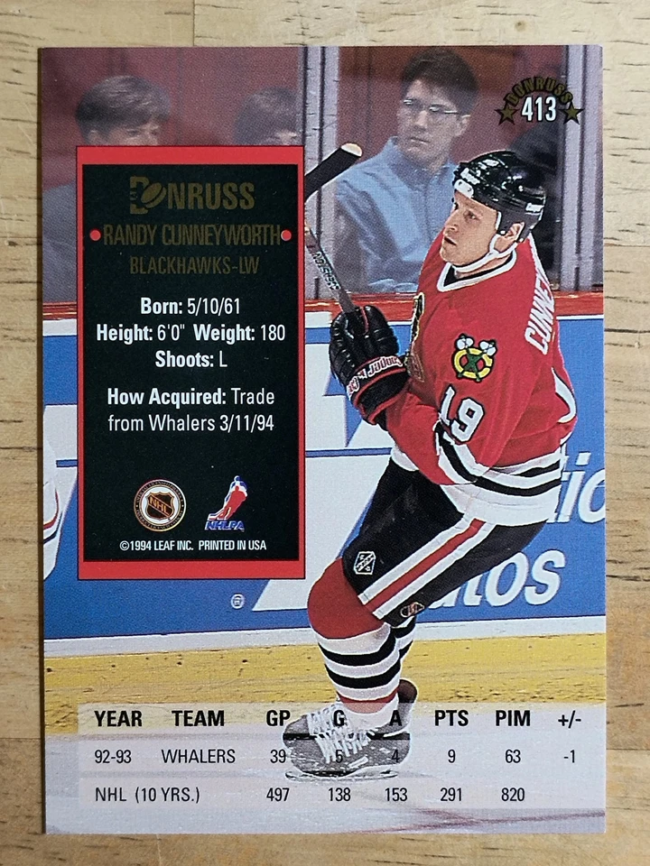 1993-94 Donruss #413 Randy Cunneyworth - Image 2 of 2