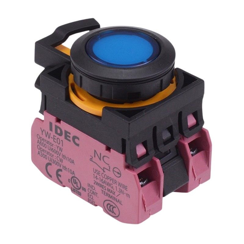 IDEC CW Series Blue 12V illuminated Momentary Flush Push Button Switch 2NC IP65
