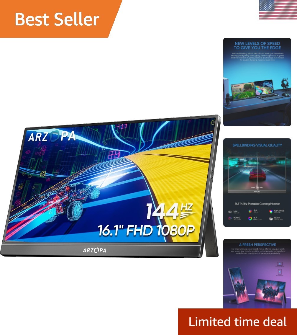 Ultra-Slim 16.1'' FHD Gaming Display - 144Hz Refresh & Kickstand for Versatility