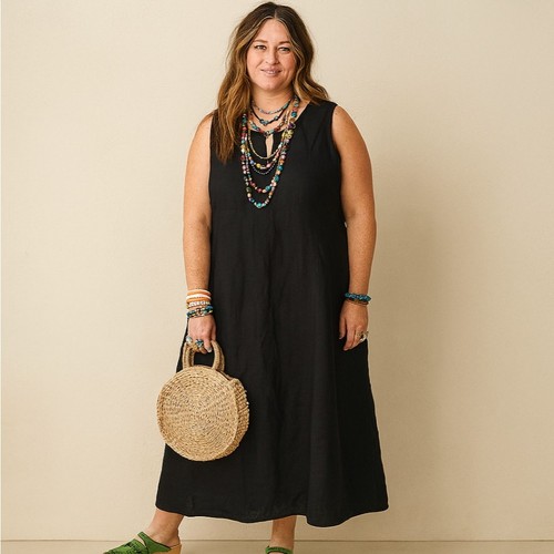 J. JILL Love Linen Pleated 100% Linen Midi Dress Black Sz XL Tall NWT {C38}