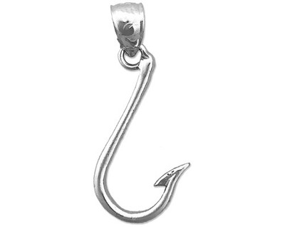Rhodiniert 925 Sterling Silber 3D Angelhaken Charm
