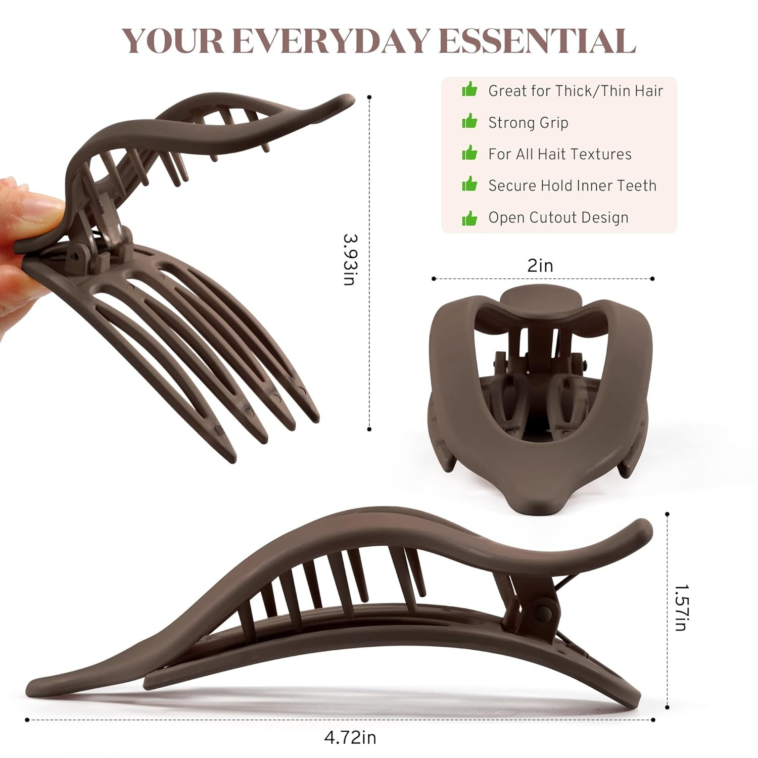 Flat Hair Clips for Women, 8 Pack French Concord Claw Clips for Medium Curly Hai