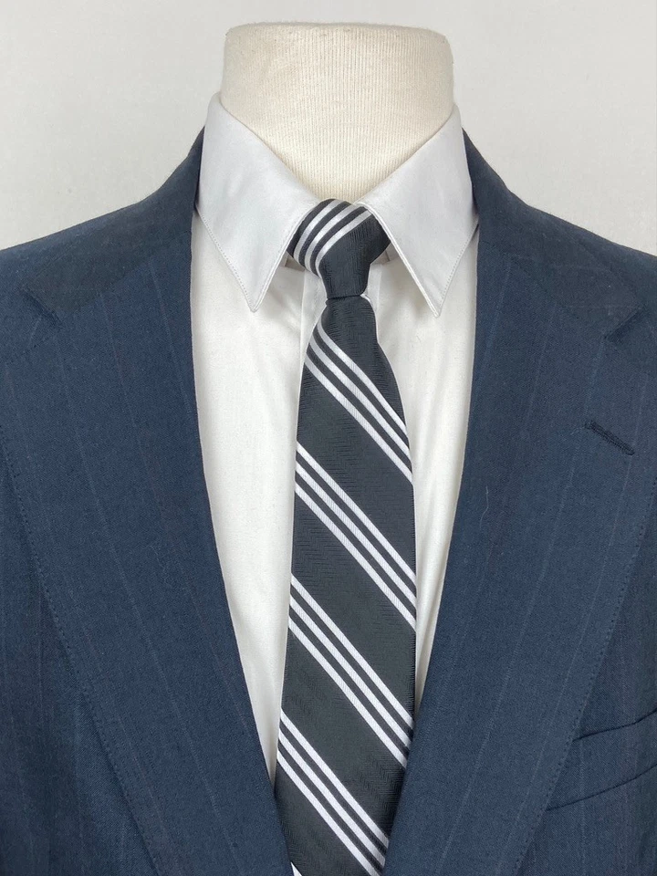 Traje de 2 piezas con pantalones de vestir 36x28 vintage lacrosse 42R azul marino a rayas EE. UU. Foto 3 de 4