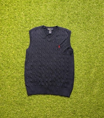 Polo Ralph Lauren Youth Cable Knit Sweater Vest Size Medium Navy Blue