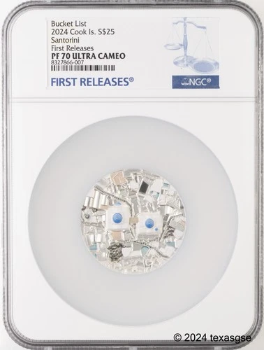2024 Cook Islands 5oz Silver $25 Bucket List - Santorini NGC PF70 First Release