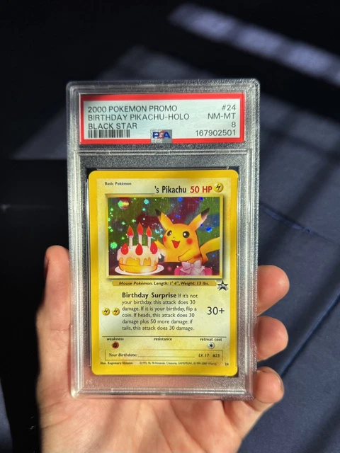 Pokémon Birthday Pikachu Promo 24 PSA 8 (New Cert) Magic swirl 2000