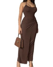 Ladies halterneck brown dress size Large bodycon wrap detail Overlay Womens