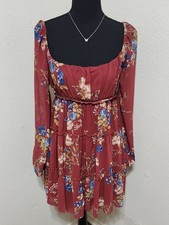 Trixxi Floral Tiered Mini Dress Red SzS EUC Long Sleeve Boho Romantic Whimsigoth