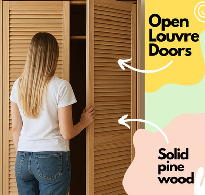 Lamellenschrank Tür natur klar Kiefer massiv Schrank Lattenrost offen DIY Boho