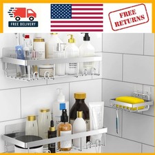 3 Silver Stainless Steel Shower Caddies with Strong Adhesive - Hassle-Free Setup