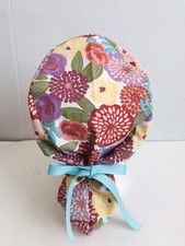 women surgical cap - ponytail style : MODERN FLORAL; one size