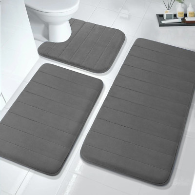 Bathroom Mat Set 3 Pcs Memory Foam Absorbent & Non-Slip Dark Gray 44.1 ''X24''+ 31