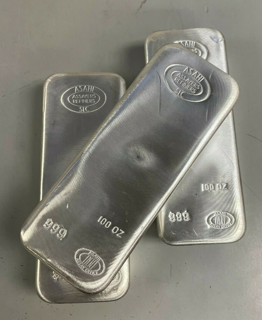 Lot of 3 Silver 100 oz Asahi .999 Fine Silver Bars | eBay